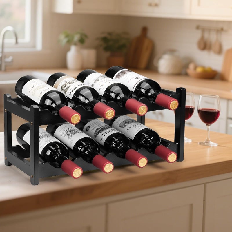 Homevany Wine Rack 8 Bottle 2-Tier Eco-Friendly Bamboo Wine Storage Easy-Assembly Space-Saving for Wine Lovers,Kitchen Wine Organizer for Countertop,Pantry, Home,Room Decor,Bar - Image 4